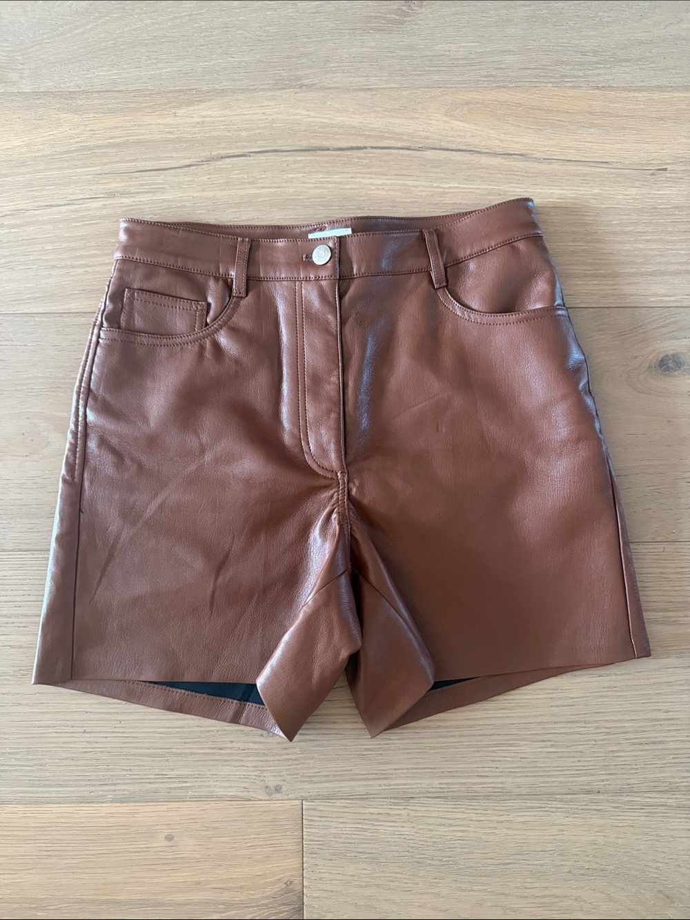 Wilfred Brown Faux Leather Flat Front Shorts